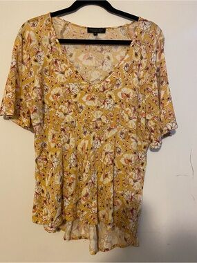 Rachel Zoe Mustard Floral V-Neck Blouse